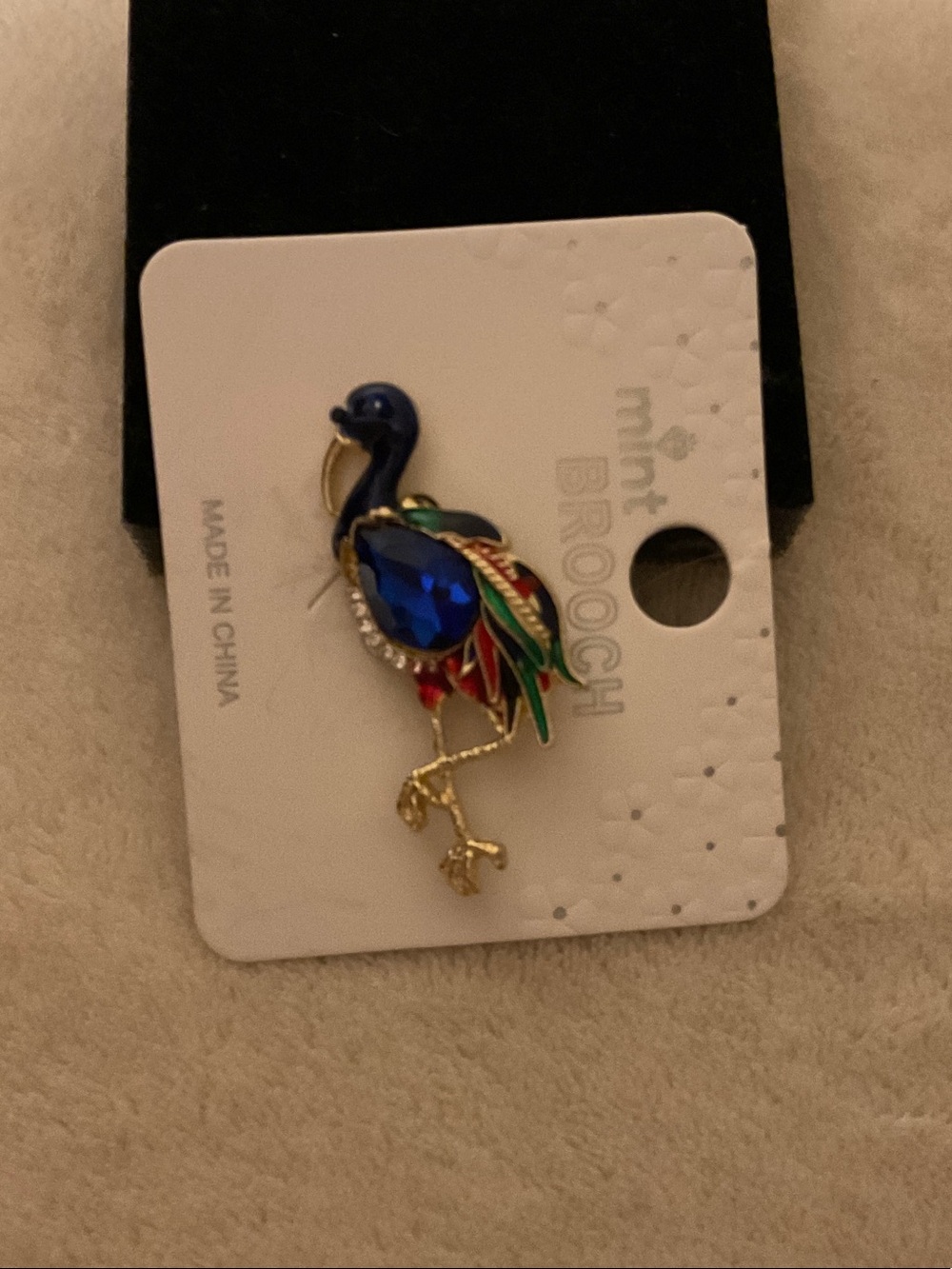 Mint Multicolor Flamingo Brooch with Blue Crystal Accent